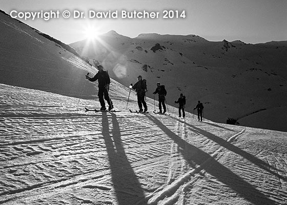 Skiers Above Rifugio Benevolo